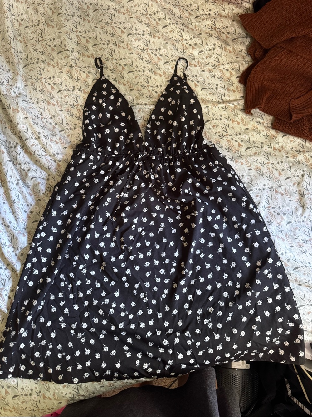 J.O.A. Black Floral Lace-Trim Slip Dress